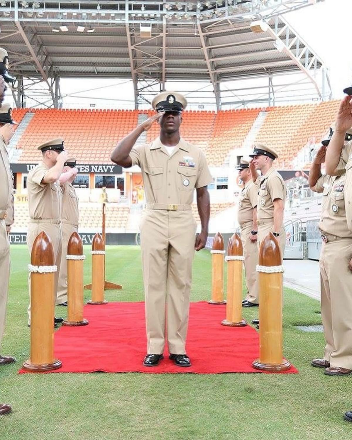 Chelvis “CJ” Marshall at a U.S. Navy Chief Petty Officer Pinning Ceremony.